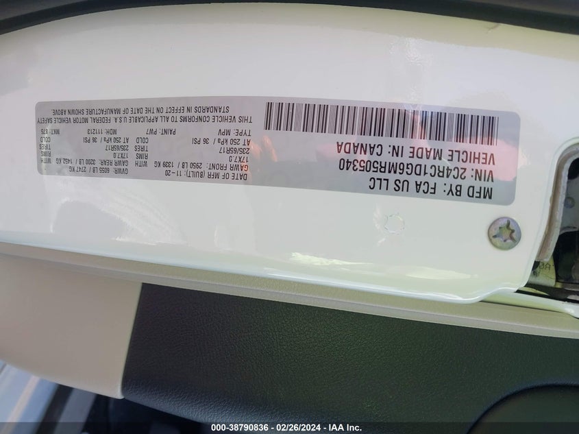 VIN 2C4RC1DG6MR505340 2021 CHRYSLER VOYAGER LXI