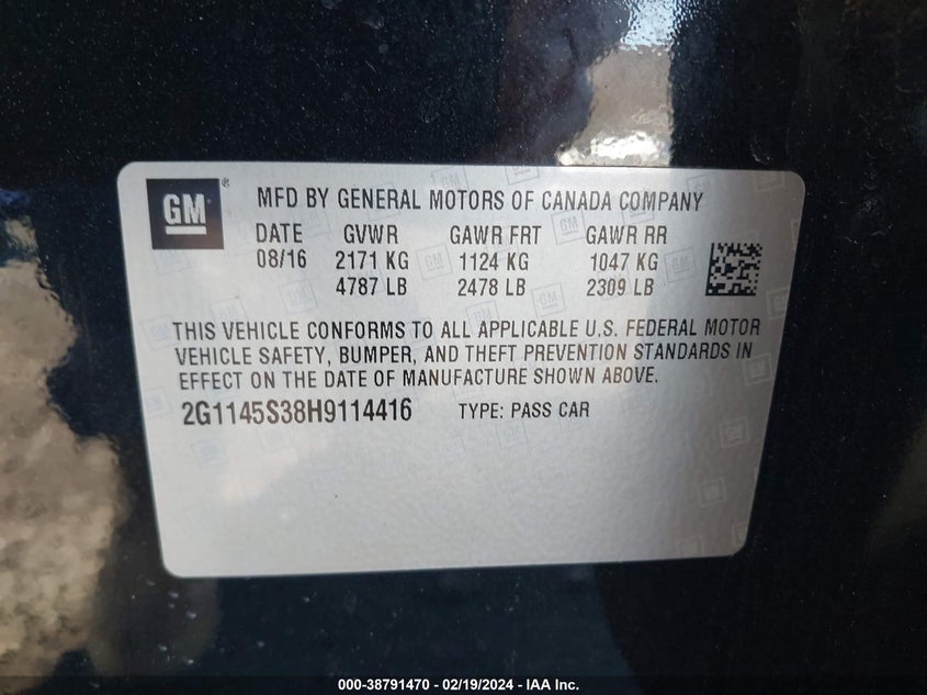 2017 CHEVROLET IMPALA 2LZ - 2G1145S38H9114416