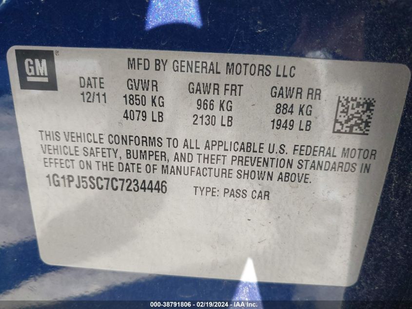 1G1PJ5SC7C7234446 2012 Chevrolet Cruze Eco