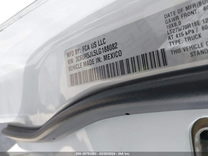 2020 RAM 2500 BIG HORN - 3C6UR5JL5LG188082