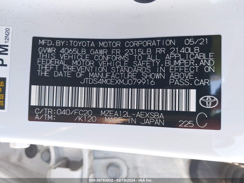 2021 TOYOTA COROLLA SE - JTDS4MCEXMJ079916