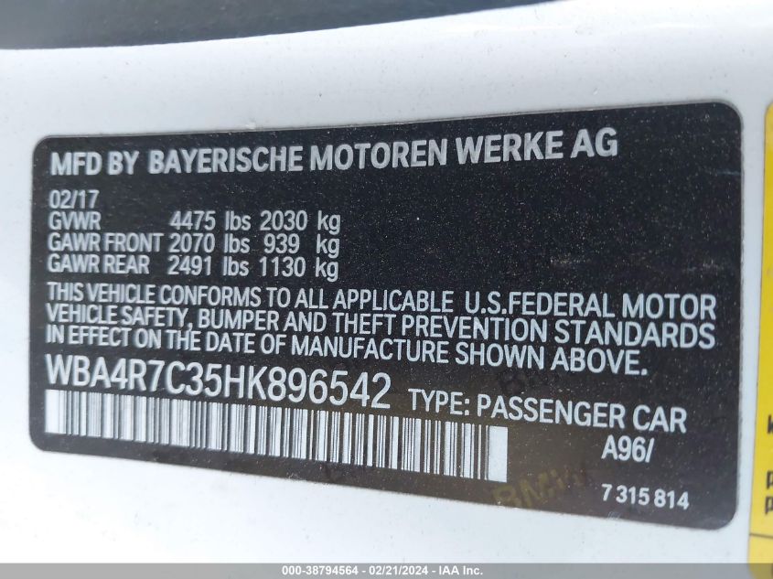 WBA4R7C35HK896542 2017 BMW 430I