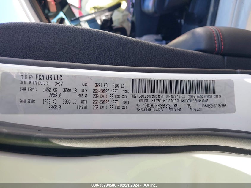 2017 DODGE DURANGO R/T - 1C4SDHCT4HC859975