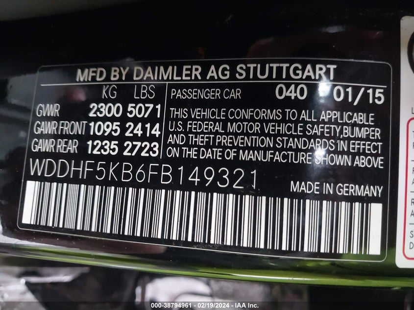 2015 MERCEDES-BENZ E 350 350 - WDDHF5KB6FB149321