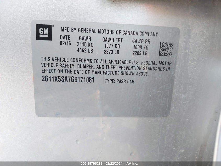 2016 CHEVROLET IMPALA 1FL - 2G11X5SA7G9171081