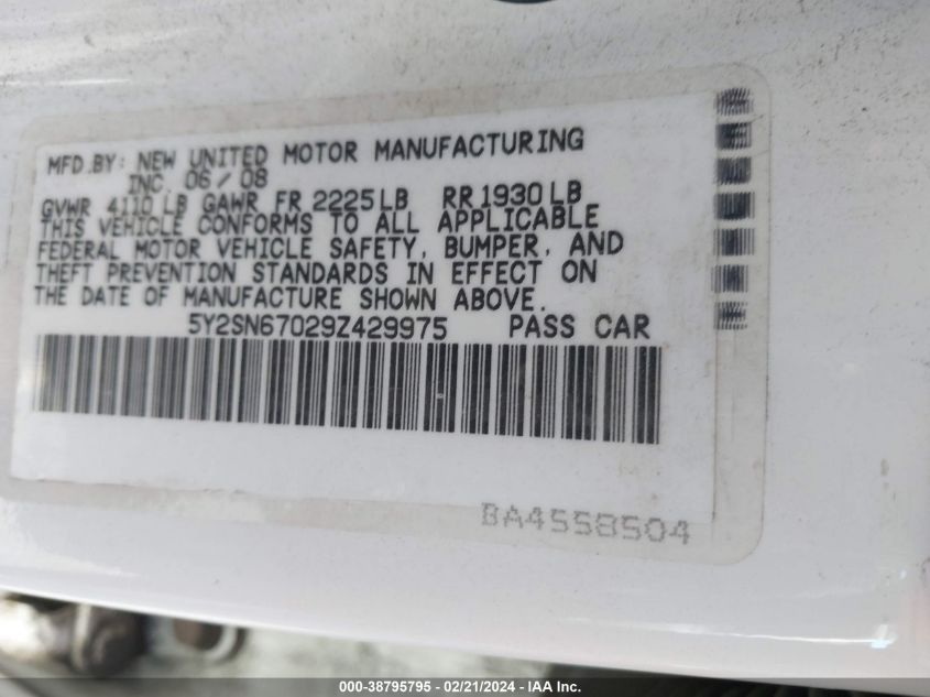 2009 Pontiac Vibe Gt VIN: 5Y2SN67029Z429975 Lot: 38795795