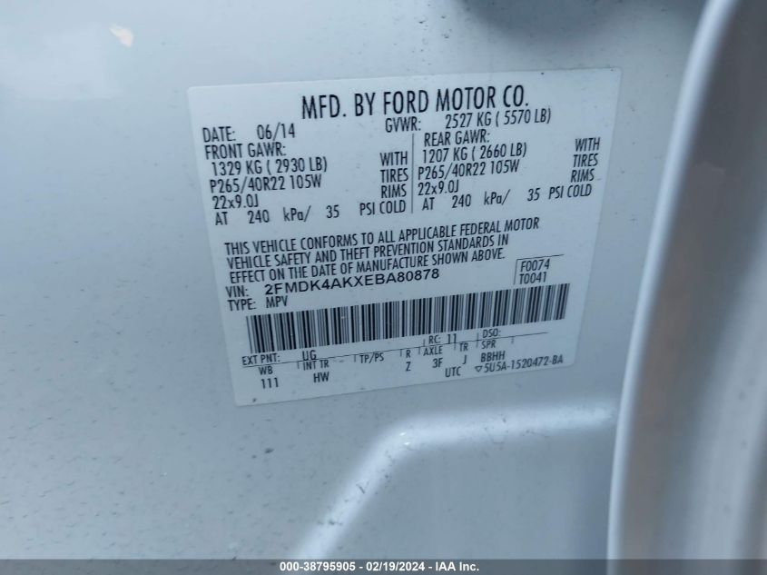 2FMDK4AKXEBA80878 2014 Ford Edge Sport