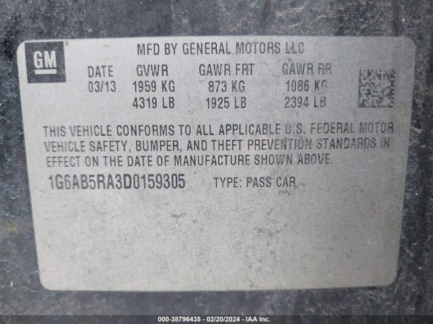 2013 CADILLAC ATS LUXURY - 1G6AB5RA3D0159305