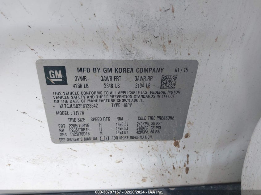 2015 CHEVROLET TRAX 1LT - KL7CJLSB3FB128642