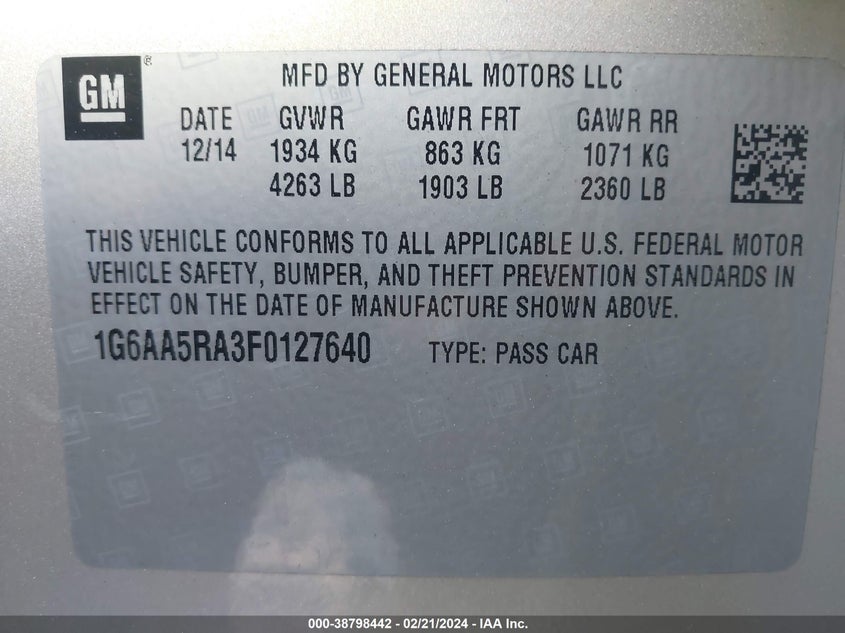 2015 CADILLAC ATS - 1G6AA5RA3F0127640