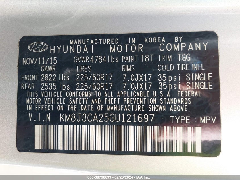 2016 HYUNDAI TUCSON ECO - KM8J3CA25GU121697