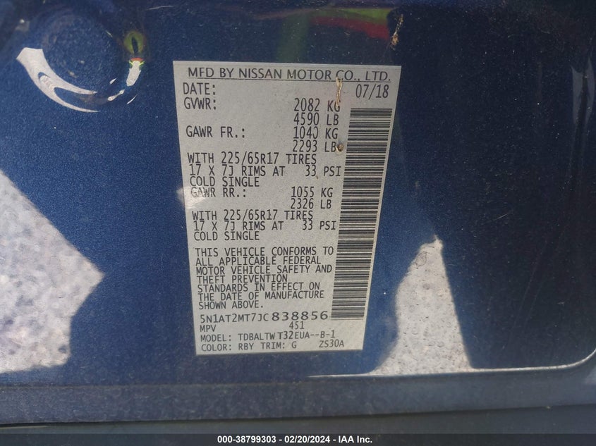 2018 NISSAN ROGUE S/SL - 5N1AT2MT7JC838856