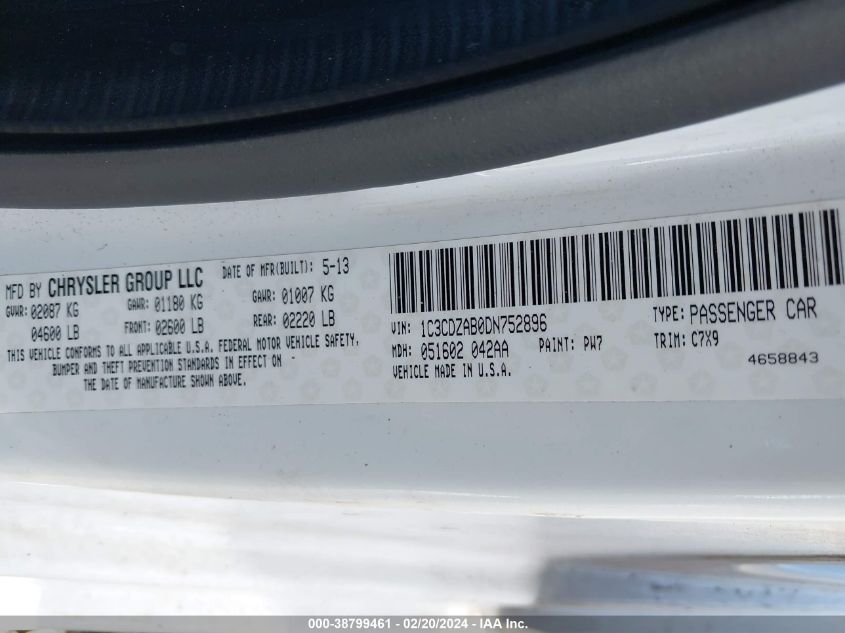 2013 DODGE AVENGER SE - 1C3CDZAB0DN752896