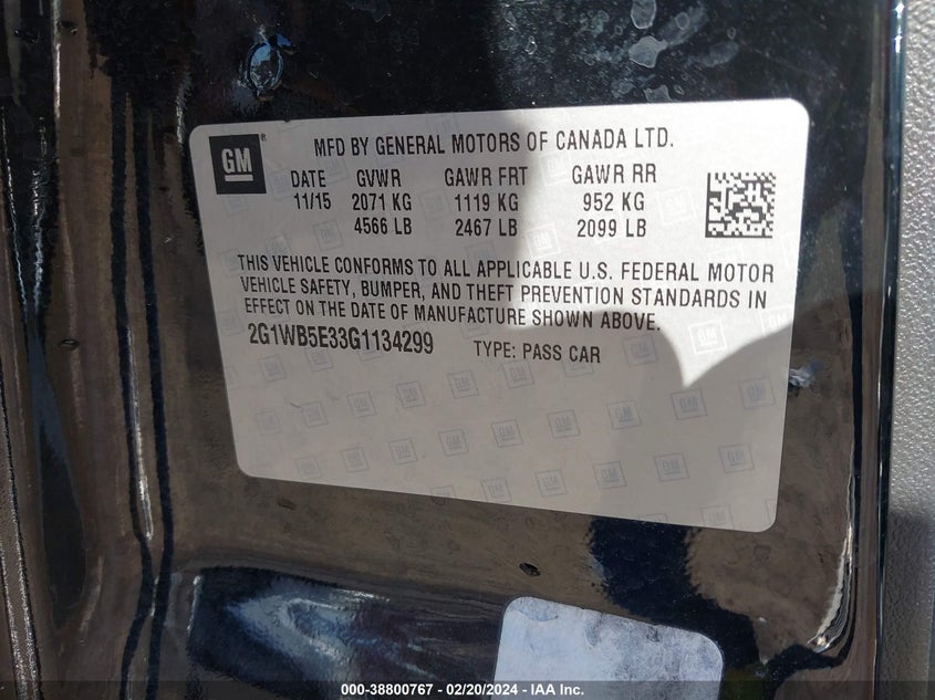 2016 CHEVROLET IMPALA LIMITED LT - 2G1WB5E33G1134299