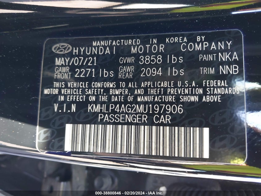 VIN KMHLP4AG2MU197906 2021 HYUNDAI ELANTRA LIMITED