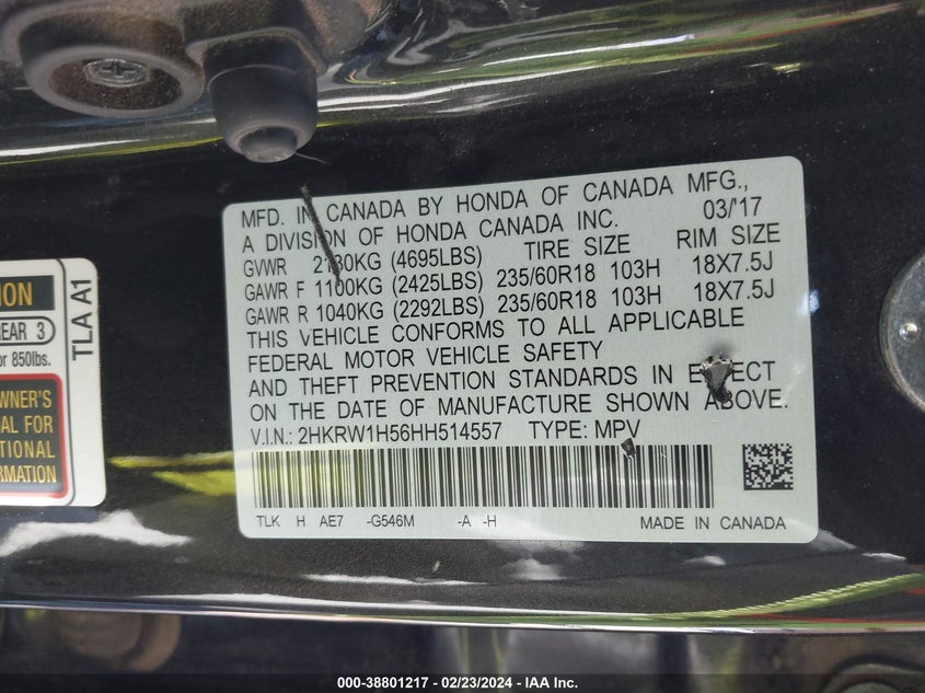 2017 HONDA CR-V EX - 2HKRW1H56HH514557