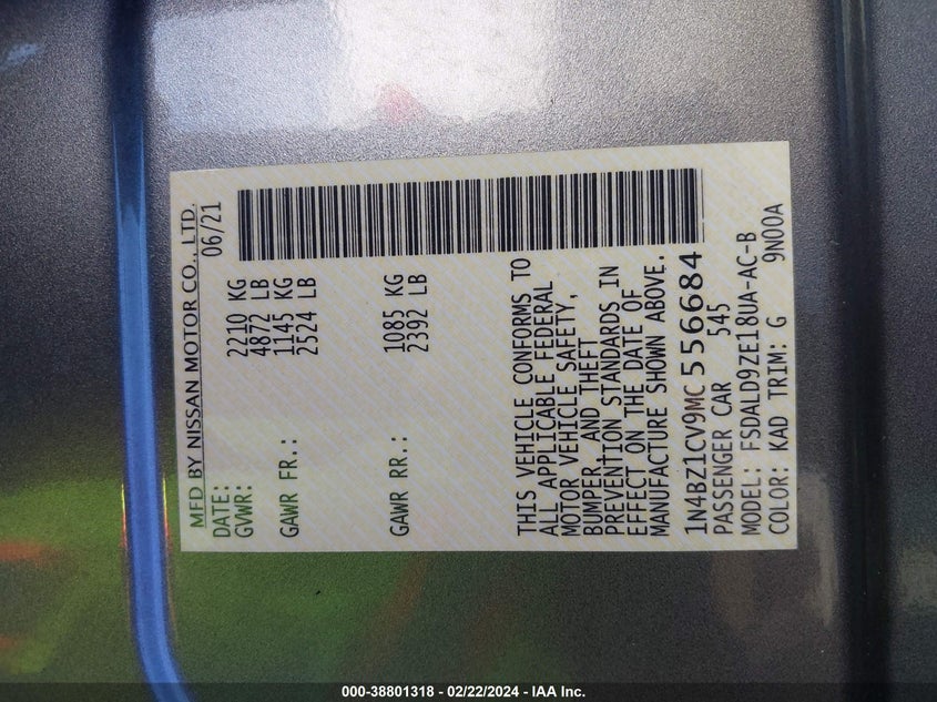 VIN 1N4BZ1CV9MC556684 2021 NISSAN LEAF SV PLUS 62 KWH