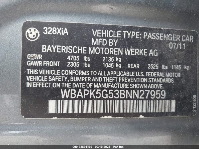 WBAPK5G53BNN27959 2011 BMW 328I xDrive