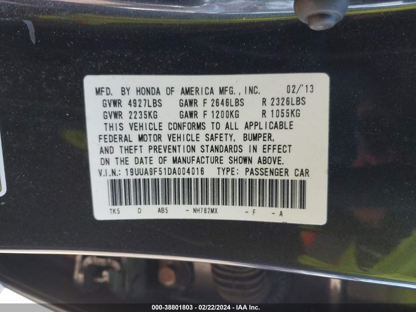 19UUA9F51DA004016 2013 Acura Tl 3.7