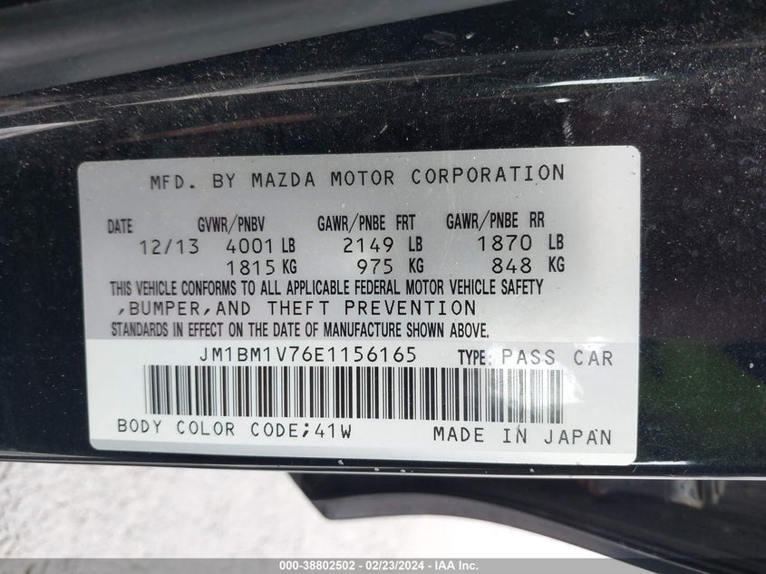 2014 MAZDA MAZDA3 I TOURING - JM1BM1V76E1156165