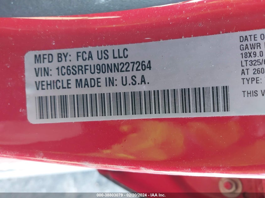 2022 RAM 1500 6.2L V-8 SUPERCHARGE(VIN: 1C6SRFU90NN227264