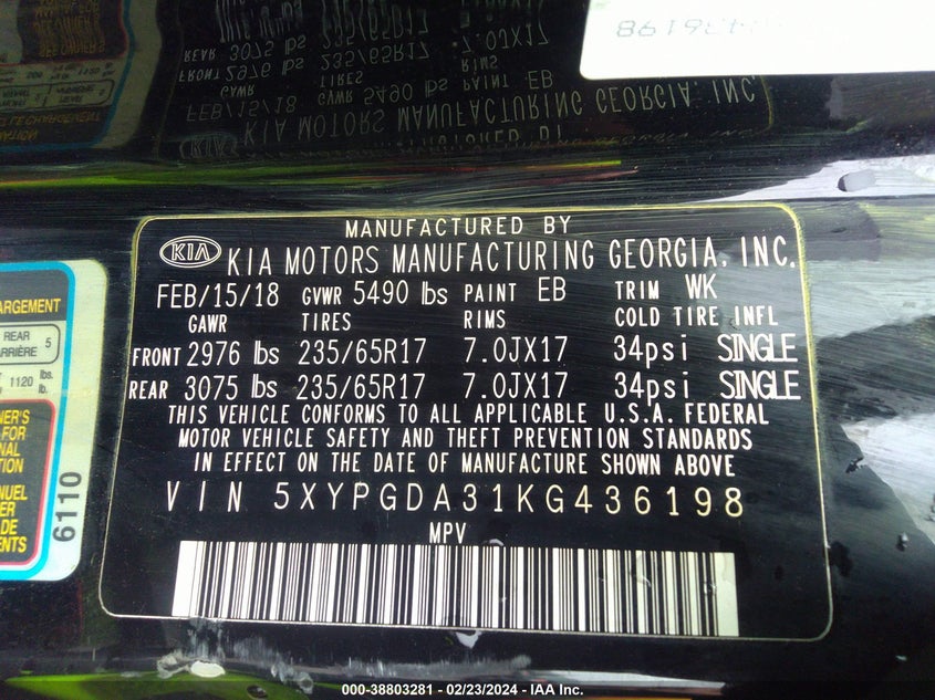 2019 KIA SORENTO 2.4L LX - 5XYPGDA31KG436198