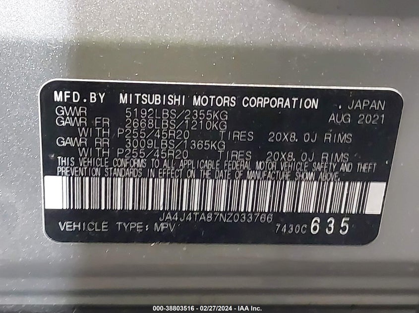 2022 MITSUBISHI OUTLANDER ES 2.5 S-AWC - JA4J4TA87NZ033766