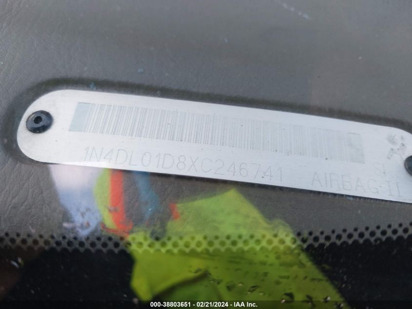 1999 Nissan Altima Gle/Gxe/Se/Se-L/Xe VIN: 1N4DL01D8XC246741 Lot: 38803651