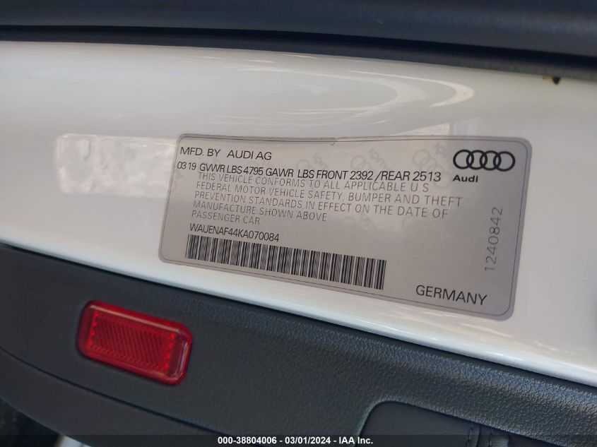 WAUENAF44KA070084 2019 Audi A4 45 Premium