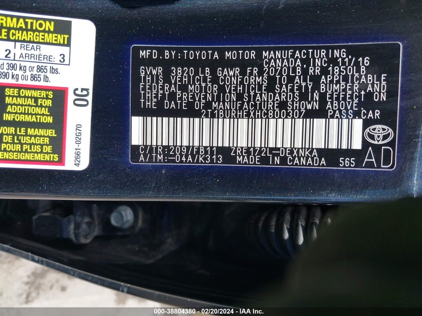 2017 TOYOTA COROLLA LE - 2T1BURHEXHC800307