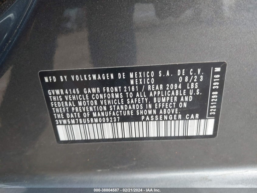 VIN 3VW5M7BU5RM009237 2024 VOLKSWAGEN JETTA 1.5T S