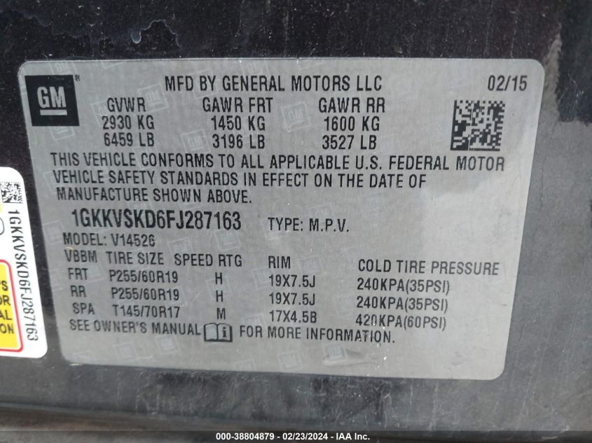 1GKKVSKD6FJ287163 2015 GMC Acadia Slt-2