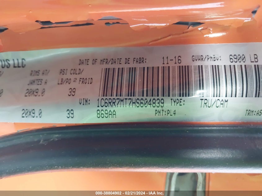 2017 RAM 1500 SPORT - 1C6RR7MT7HS604839