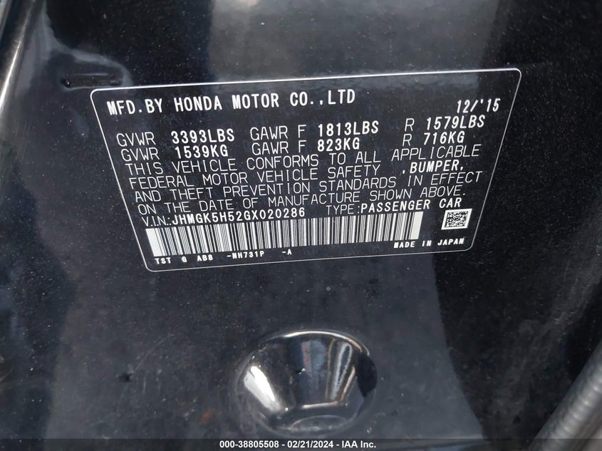 2016 HONDA FIT LX - JHMGK5H52GX020286