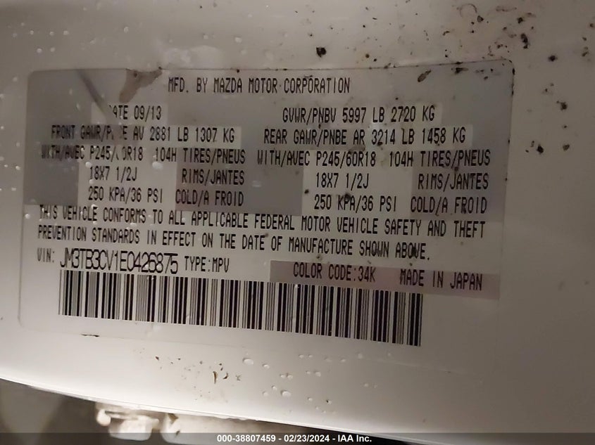 2014 MAZDA CX-9 TOURING - JM3TB3CV1E0426875