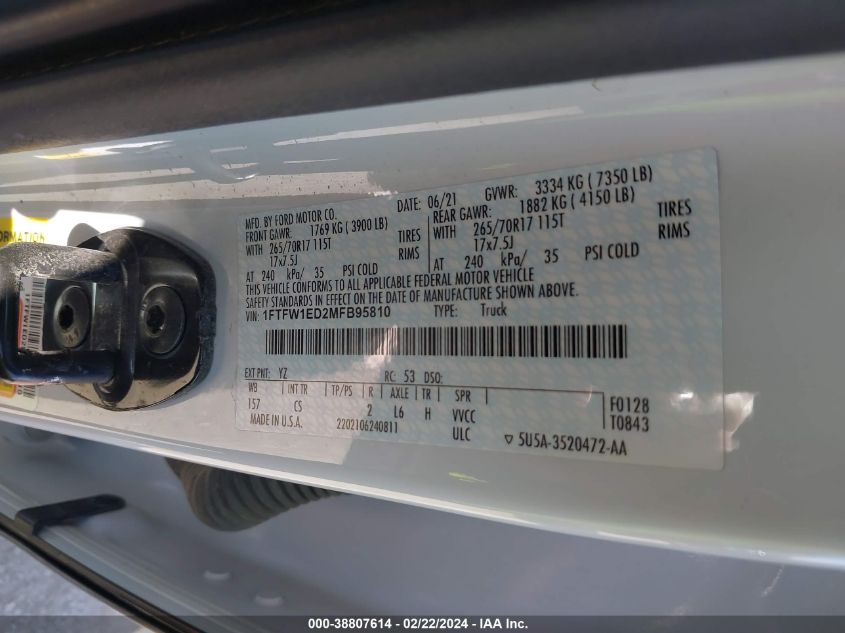 1FTFW1ED2MFB95810 2021 Ford F-150 Xl