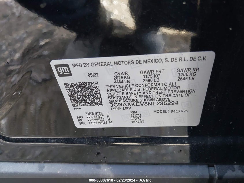 2022 CHEVROLET EQUINOX LT - 3GNAXKEV8NL235294