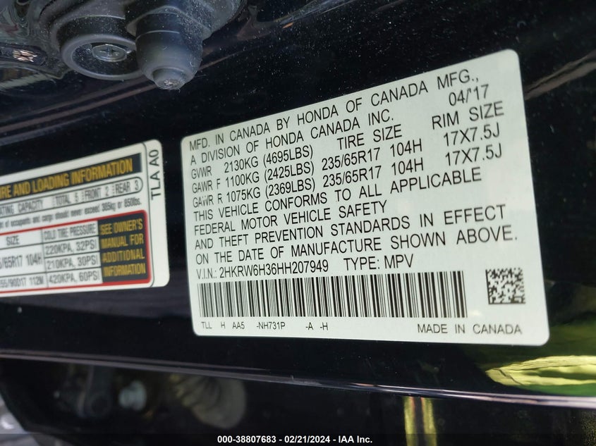 2017 HONDA CR-V LX - 2HKRW6H36HH207949