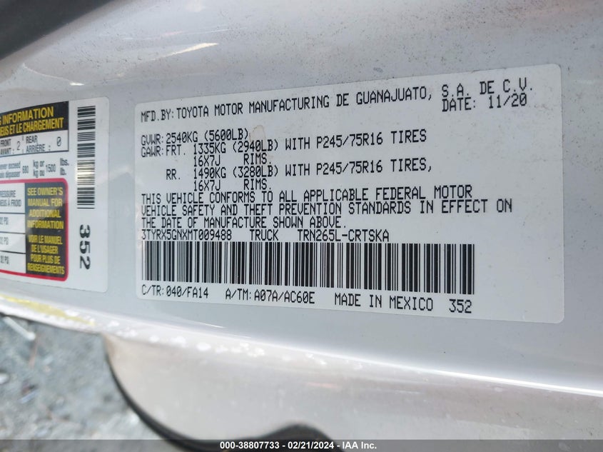 2021 TOYOTA TACOMA SR - 3TYRX5GNXMT009488