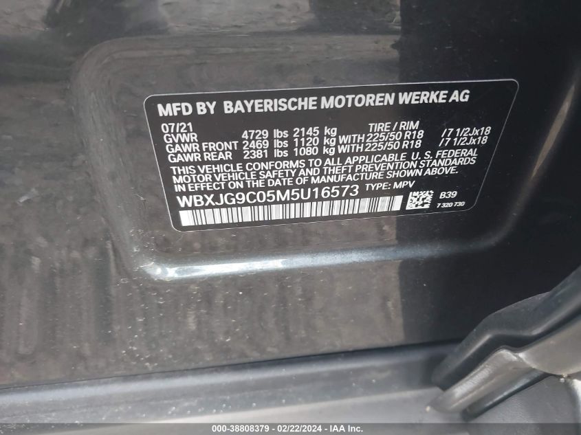 VIN WBXJG9C05M5U16573 2021 BMW X1 no.9