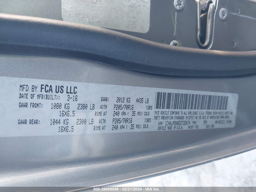 2016 JEEP PATRIOT SPORT - 1C4NJPBA8GD735474