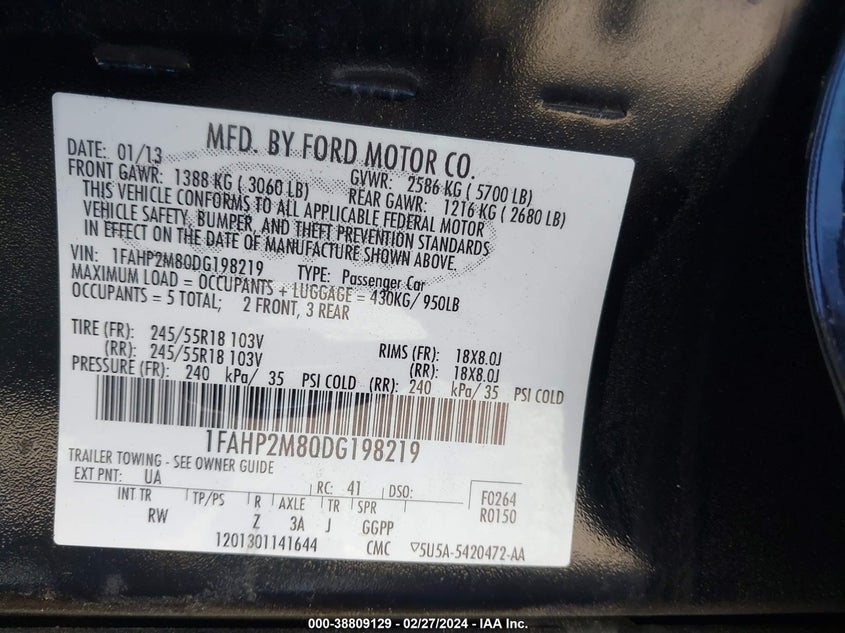 2013 FORD POLICE INTERCEPTOR - 1FAHP2M80DG198219