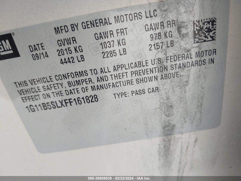 2015 CHEVROLET MALIBU LS - 1G11B5SLXFF161828