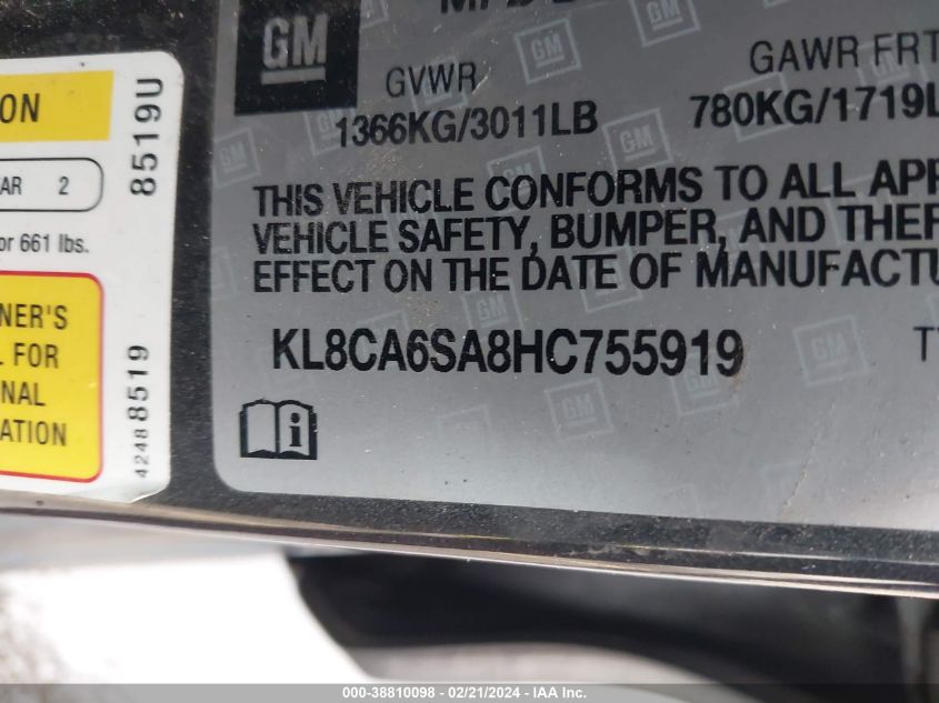 2017 CHEVROLET SPARK LS MANUAL - KL8CA6SA8HC755919