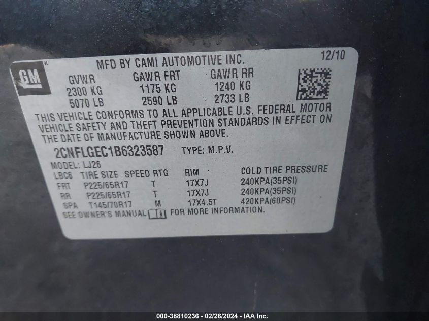 2CNFLGEC1B6323587 2011 Chevrolet Equinox Ltz