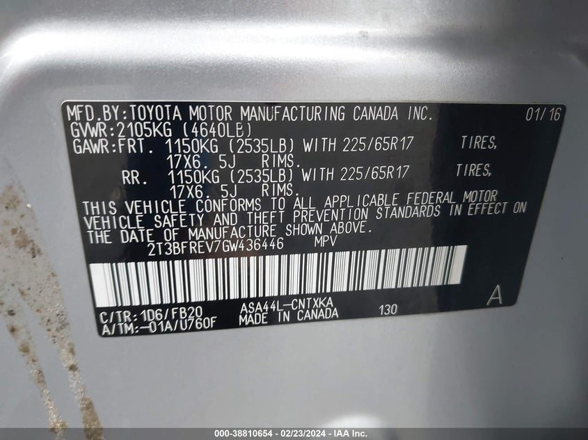 2016 TOYOTA RAV4 LE - 2T3BFREV7GW436446