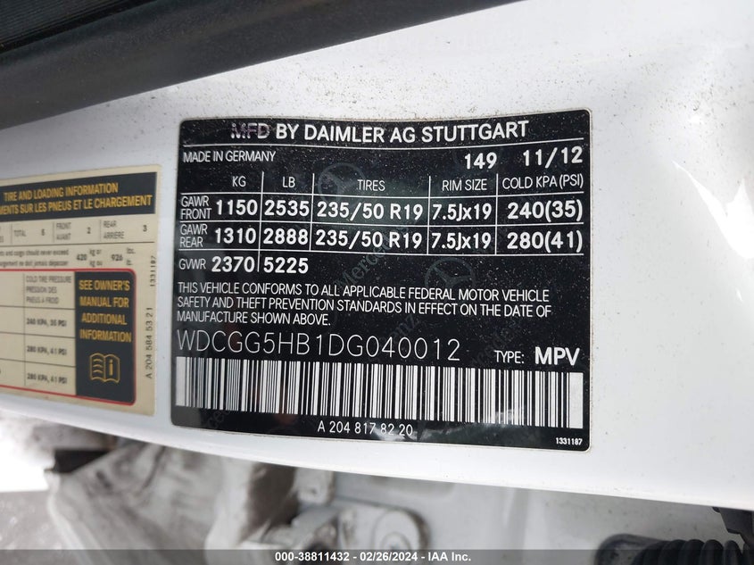 2013 MERCEDES-BENZ GLK 350 - WDCGG5HB1DG040012