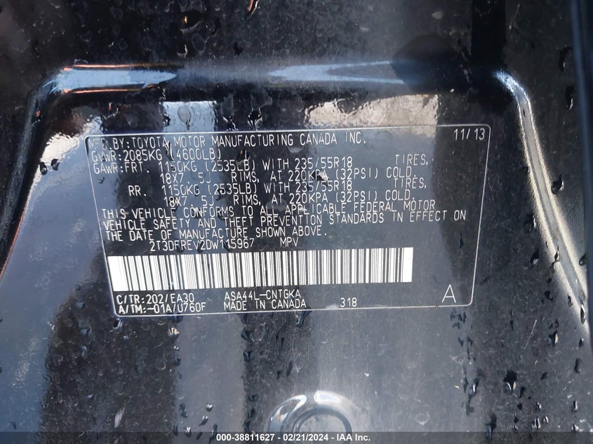 2013 TOYOTA RAV4 LIMITED - 2T3DFREV2DW115967