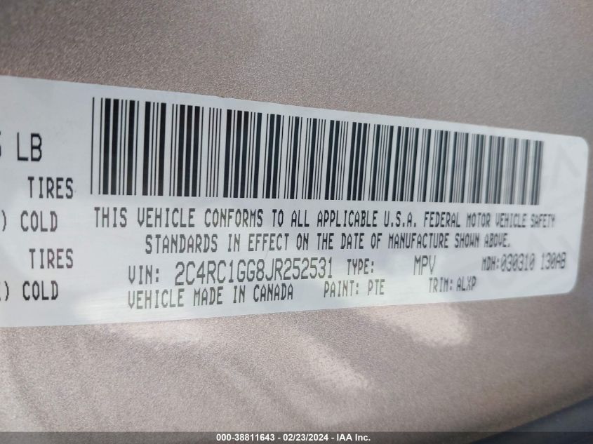 2018 CHRYSLER PACIFICA LIMITED - 2C4RC1GG8JR252531