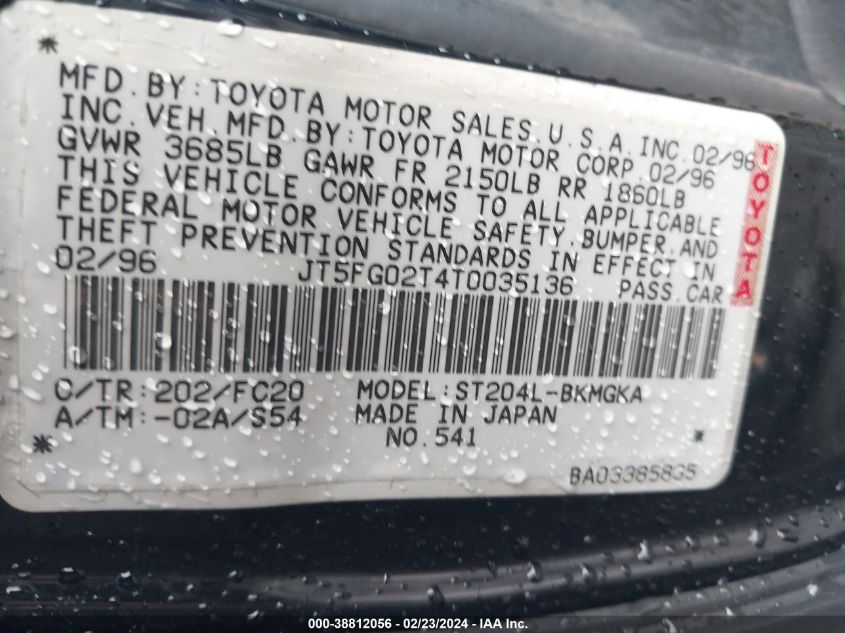 1996 Toyota Celica Gt/Gt 25Th Anniv Ltd VIN: JT5FG02T4T0035136 Lot: 38812056